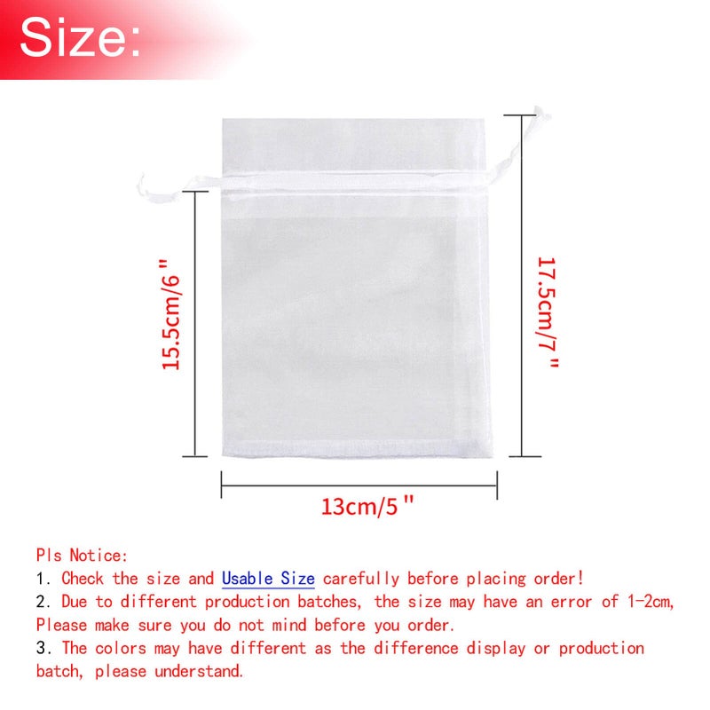 Bezall 50Pcs 5x7 Inch White Organza Bags with Drawstring, Sheer Jewelry Candy Pouch Christmas Wedding Party Favor Gift Bags - Image 3